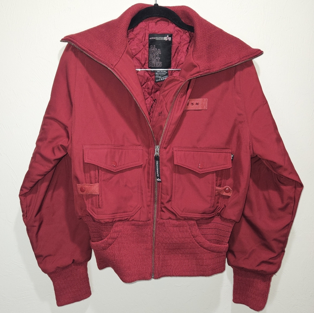 Alpha Industries Coat Jacket Maroon Red Women Large Outerwear Winter Mid Crop - Picture 3 of 14